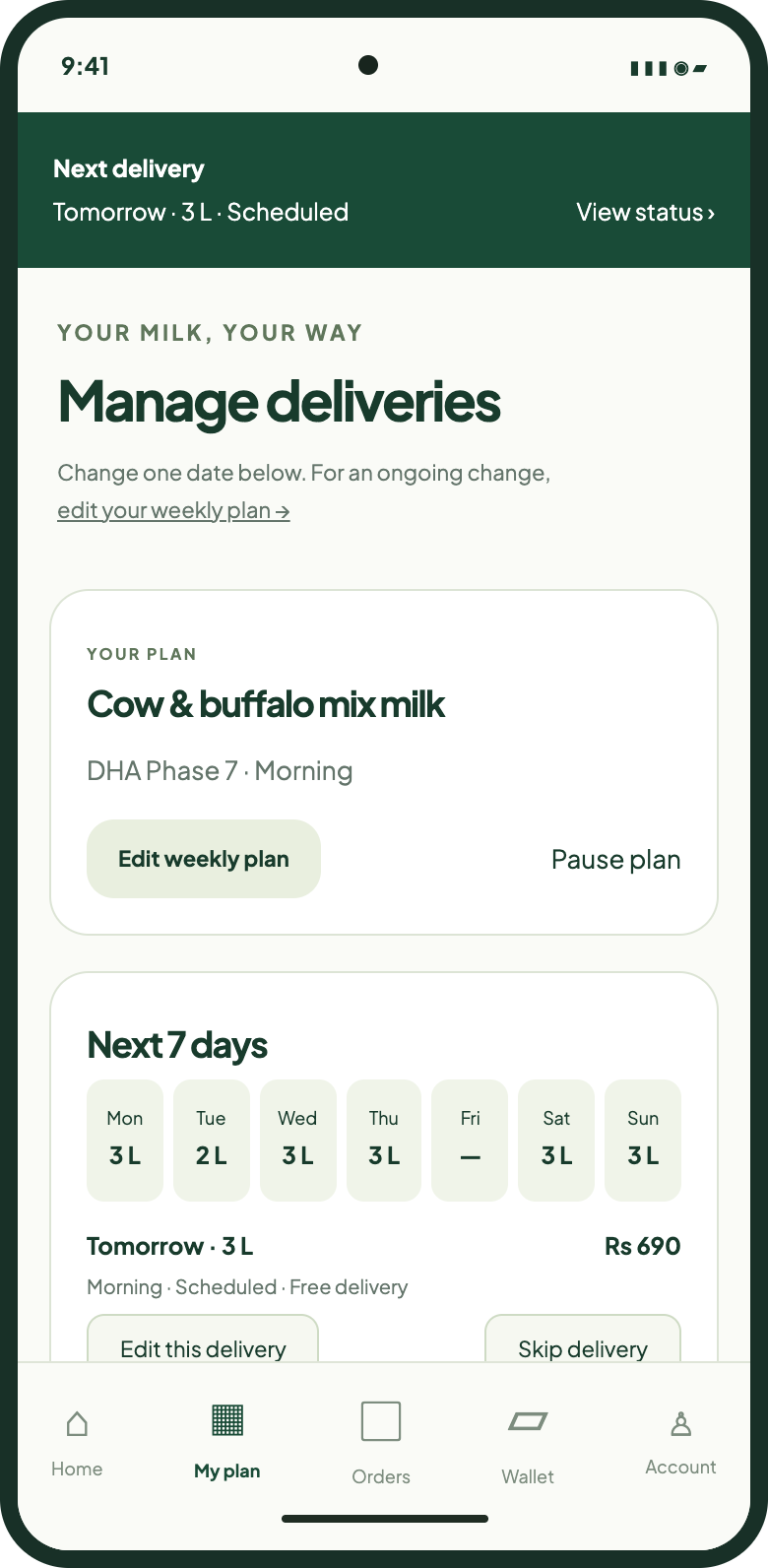 Design preview of RozAana’s new delivery schedule on Android